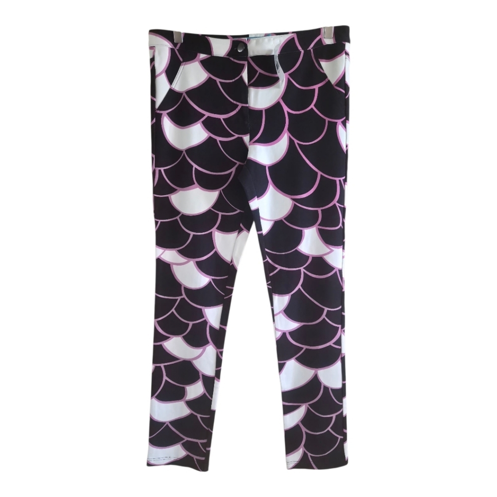 Tori Richard Pink & Black Scallop Print Pants – Size 10 NWT
